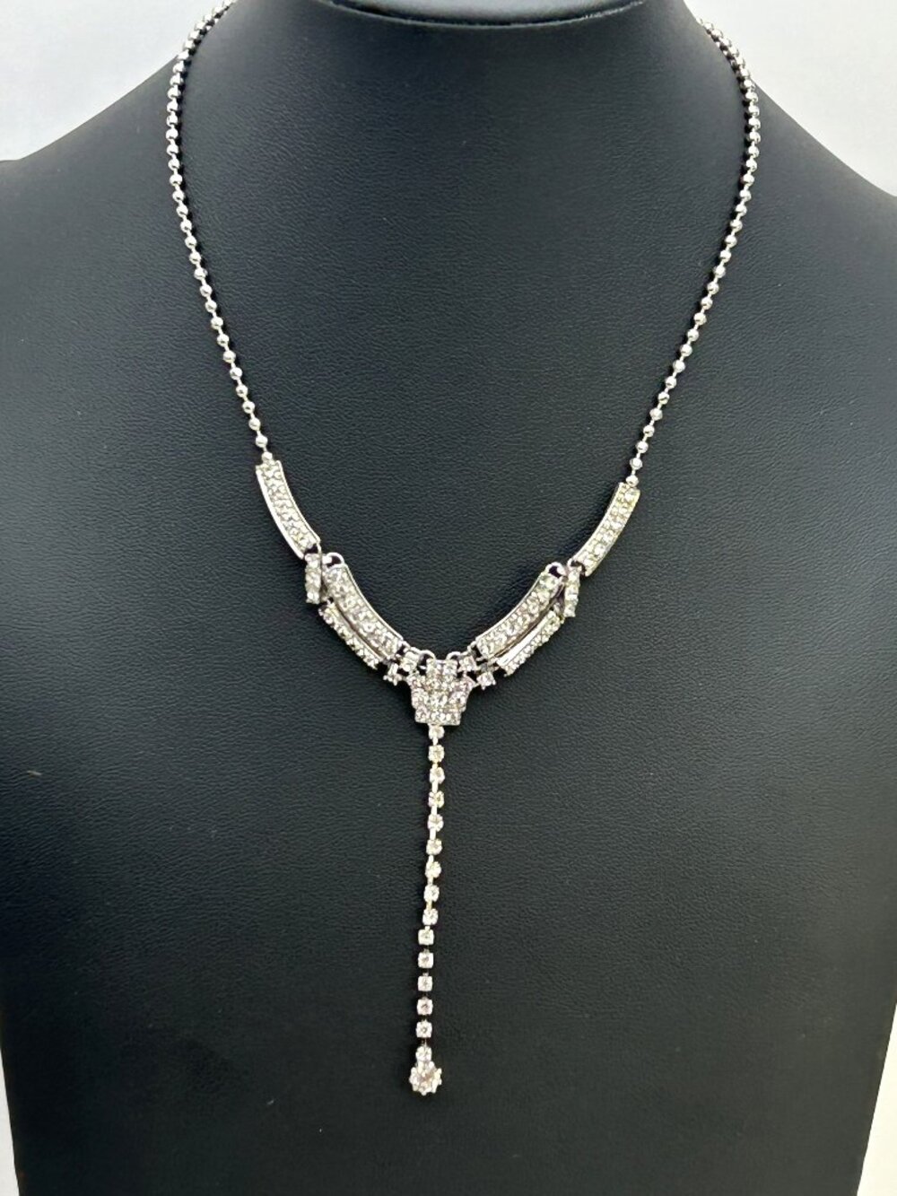 Rhinestone Drop Necklace Art Deco Revival Bridal Prom Evening Jewelry